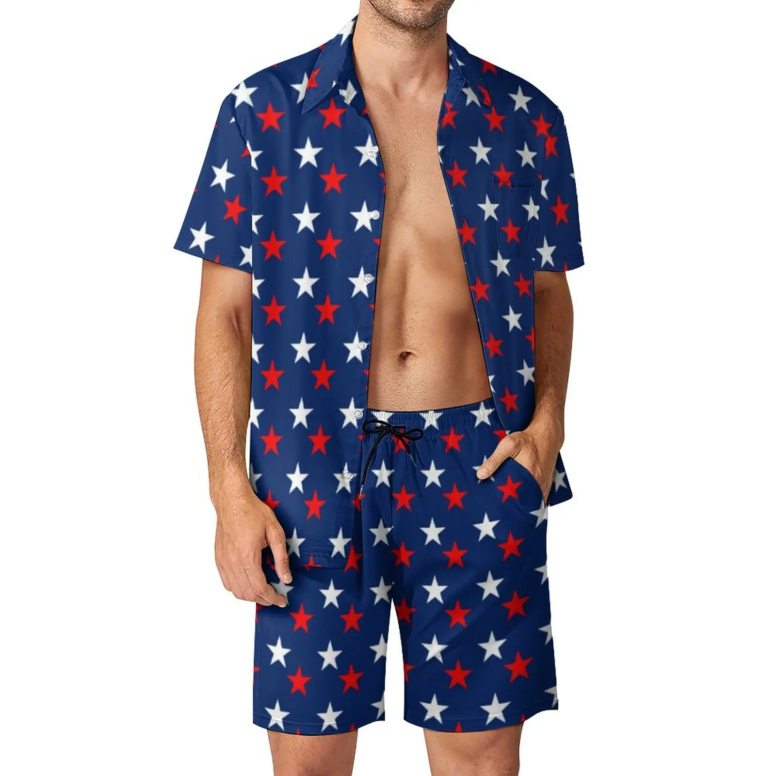 

USA Flag Men Sets American Star Patriotic Casual Shirt Set Trendy Beach Shorts Summer Graphic Suit Two-piece Clothes Plus Size