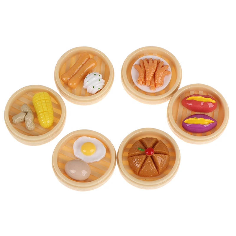 

1/12 миниатюрная еда для кукольного домика, мини-яйца из смолы, кукурузный булочка, пароварка, модель приглушенной сумы, игрушки, кухонная утв...