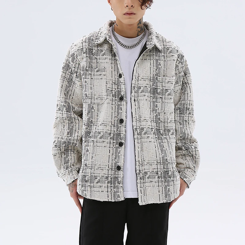 

Hip Hop New Autumn Checkered Casual Long Sleeve Shirts for Men and Women Lapel Spliced Single Breasted Loose Tops Oversize