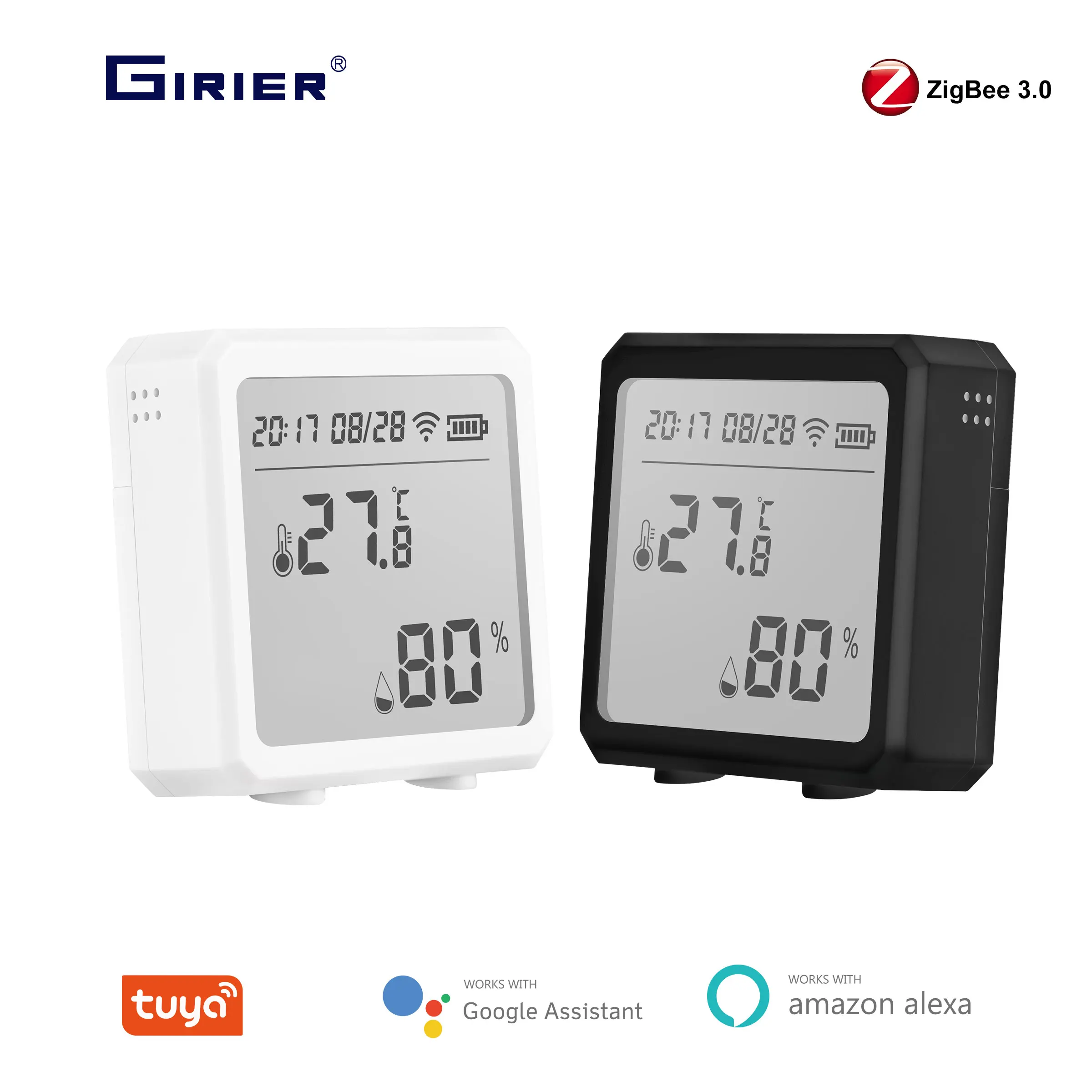 Датчик температуры и влажности GIRIER Tuya ZigBee умный термометр гигрометр с ЖК-экраном