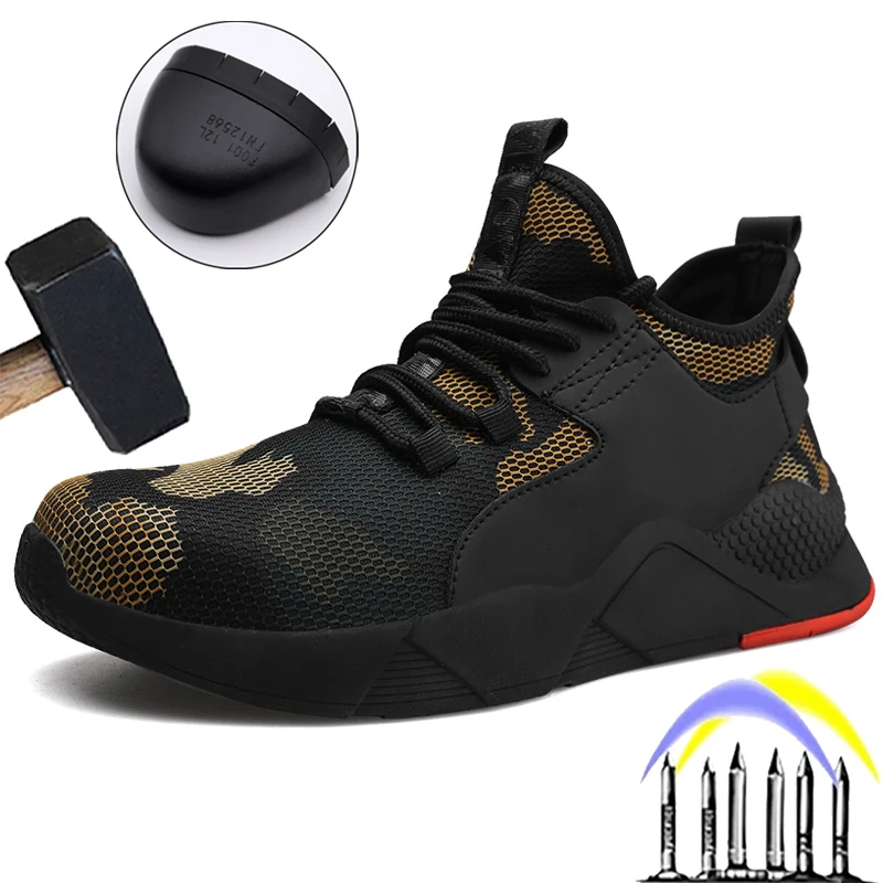 

New Camouflage Indestructible Shoes Work Boots Safety Steel Toe Shoes Men Security Puncture-Proof Safety Shoes Military Boots