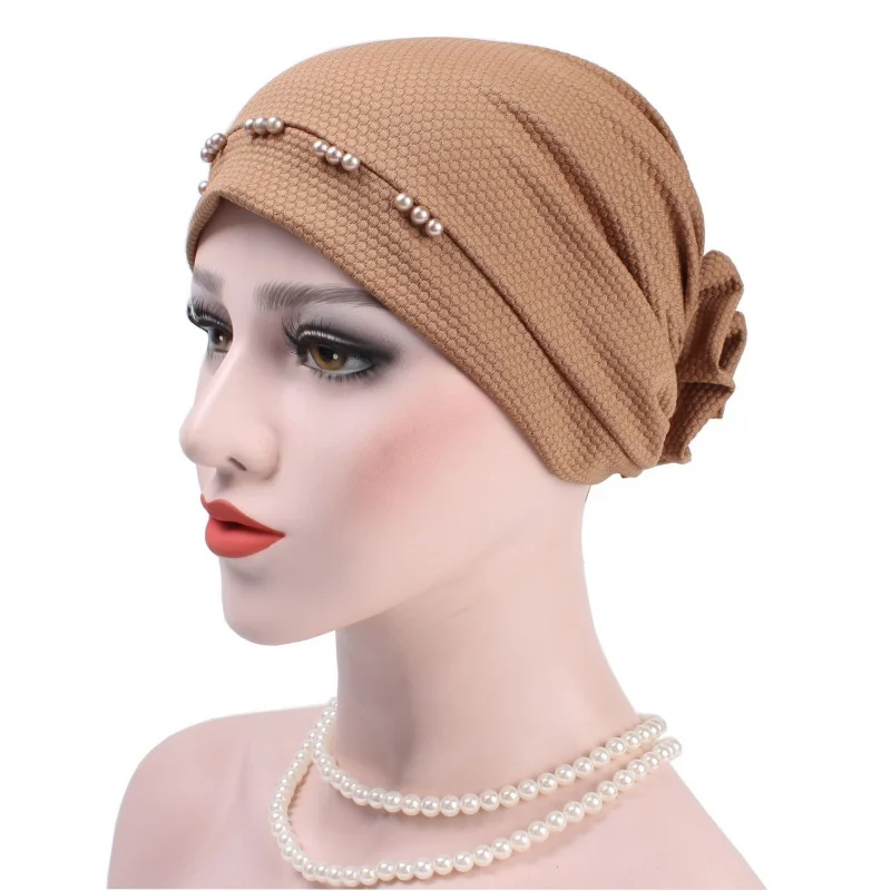 

New Monochrome Beaded European and American Back Wear Flower Cloth Tam-O'-Shanter Muslim Chemotherapy Hat