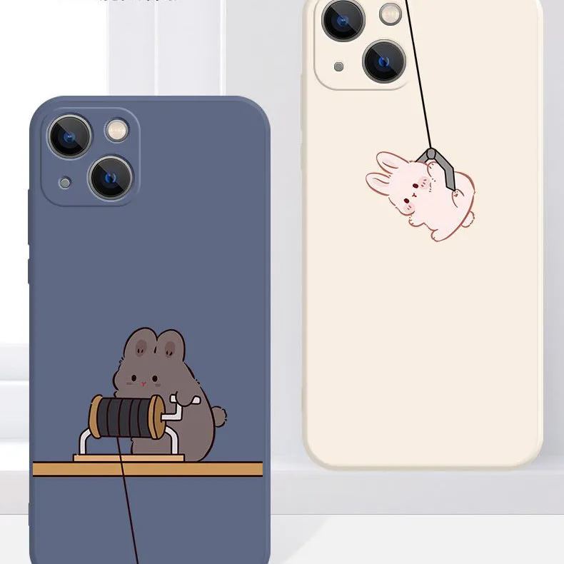 

Funny Couple Rabbit Phone Case for iPhone 13 14 12 11 Pro Max Mini XS XR X 7 8 Plus SE 2022 Shockproof Protective Back Cover