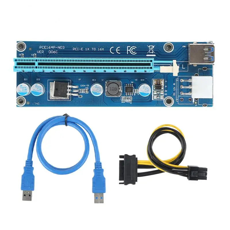 

SATA PCI-E 1X to 16X Bitcoin Extender Raiser Card SATA 15Needle 6Pin Power Line DC-DC PCI to USB3.0 Cable BTC Mining Riser Card