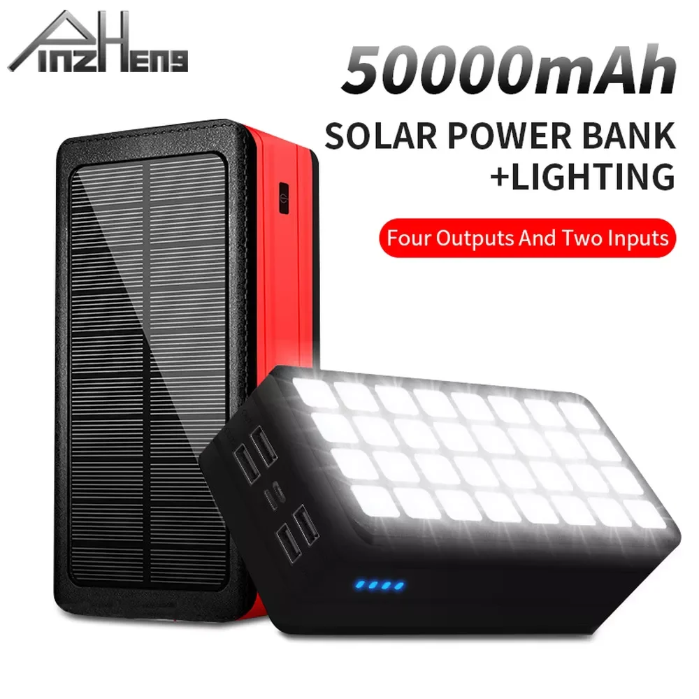 

NEW2023 PINZHENG 50000mAh Solar Power Bank For Outdoor Camping Phone Power Bank Portable Charger Battery Digital Display Powerba