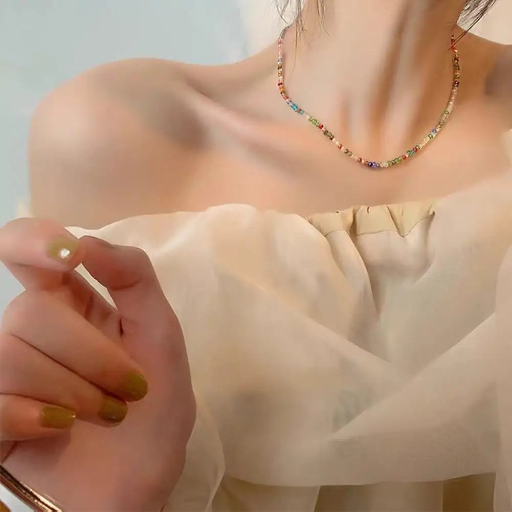 

Women Beaded Necklace Trendy Colorful Crystal Beaded Clavicle Chain Jewelry For Summer Beach Party Festival Gift