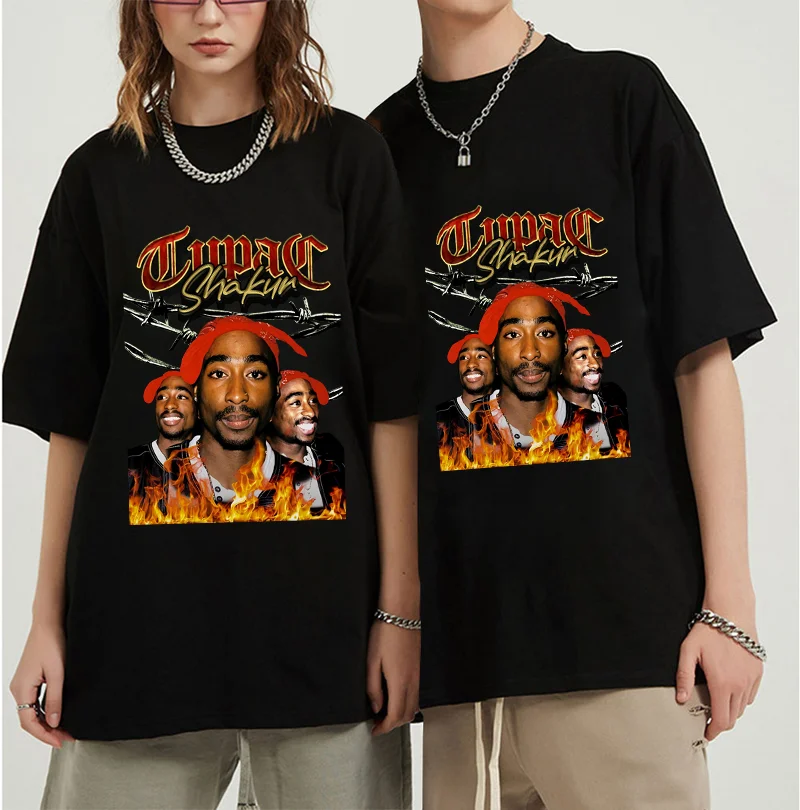 

Harajuku Tupac 2pac Hip Hop Streetwear Tops Oversized T Shirt Men Women Y2k Tshirt Cotton Loose Black Short Sleeve Male T-shirts