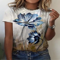 new summer womens t shirt 3d printed floral fashion loose round neck short sleeve street polyester breathable comfortable