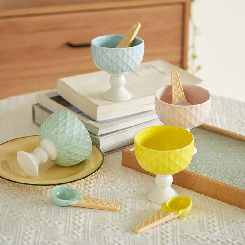 

Керамические миски Icecream 4 цветов, популярный летний йогурт, десерты, домашняя кухня, европейский стиль, пищевой контейнер под глазурью 2022