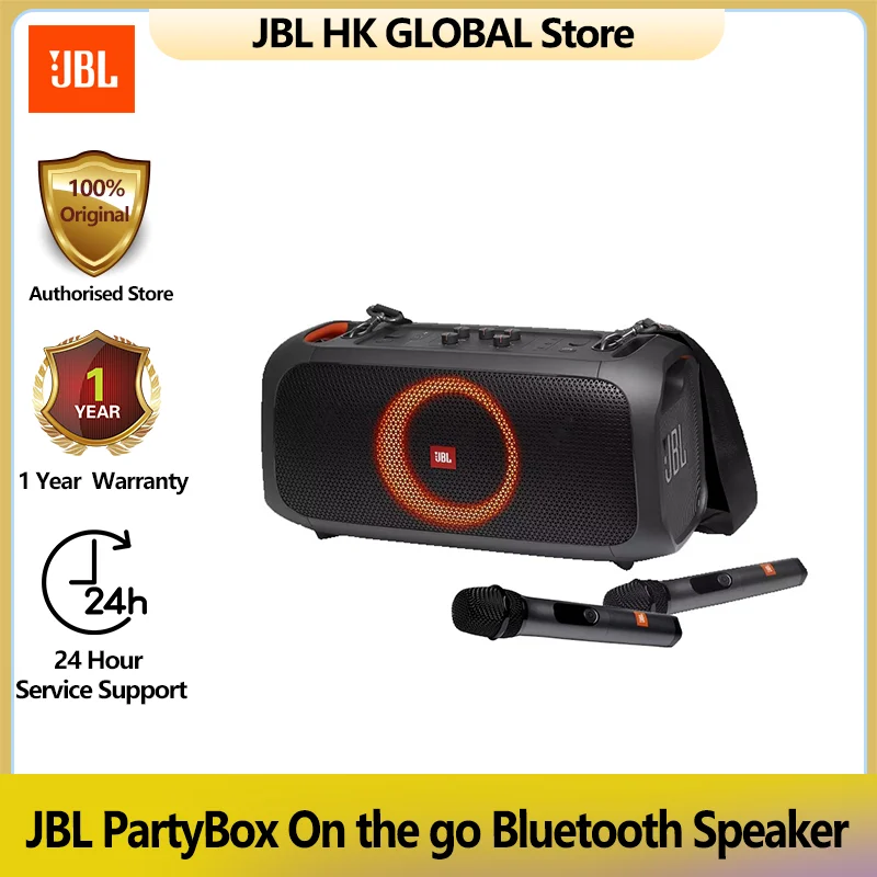 

JBL 100%Original PartyBox On-The-Go OTG Bluetooth Speaker Two FREE Wireless High End Microphone/Bluetooth Speaker