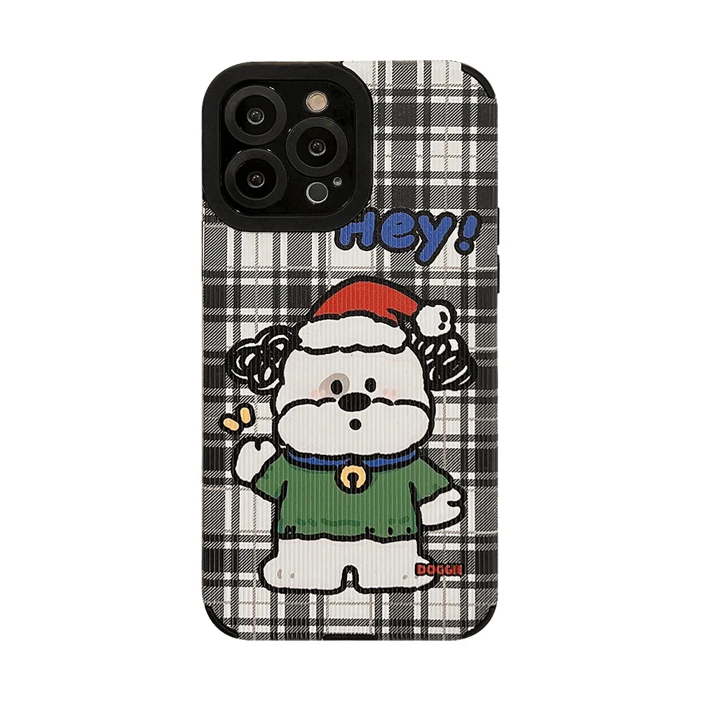 Cute Cartoon Plaid Christmas Dog Phone Case For iphone 14 13 12 11 Pro Max X XR XSMAX 7 8 Plus SE TPU Case Cover New Products