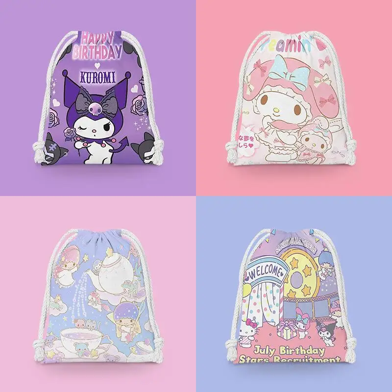 

New Kawaii Sanrioed Hello Kitty Cosmetic Bag Sweet Cartoon Cinnamoroll Kuromi Melody Portable Drawstring Storage Bag Friend Gift