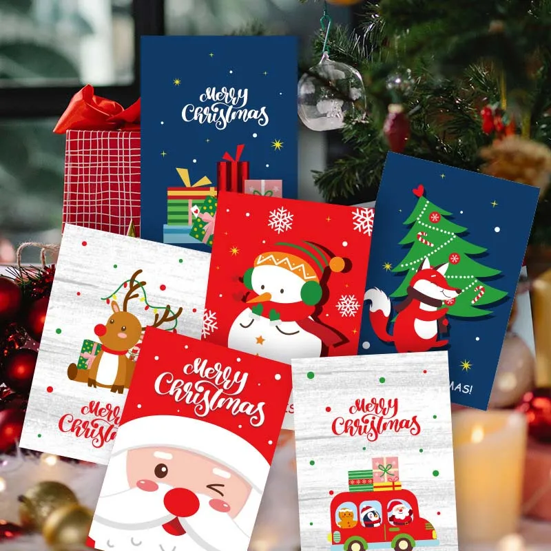 

6set Christmas Greeting Card with Envelopes Kraft Gift Card Merry Christmas Paper Invitation Card New Year Postcard Xmas Party