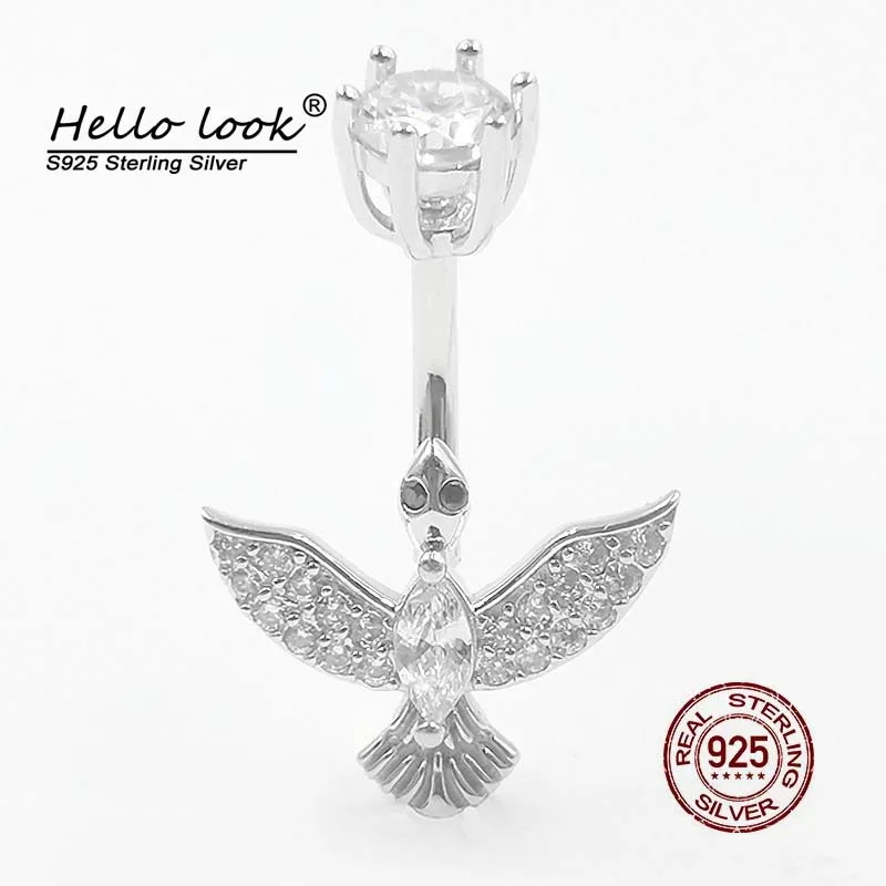 HelloLook Eagle Belly Ring 925 Sterling Silver Belly Button Ring Zircon Navel Piercing Body Jewelry for Women pircing ombrigo