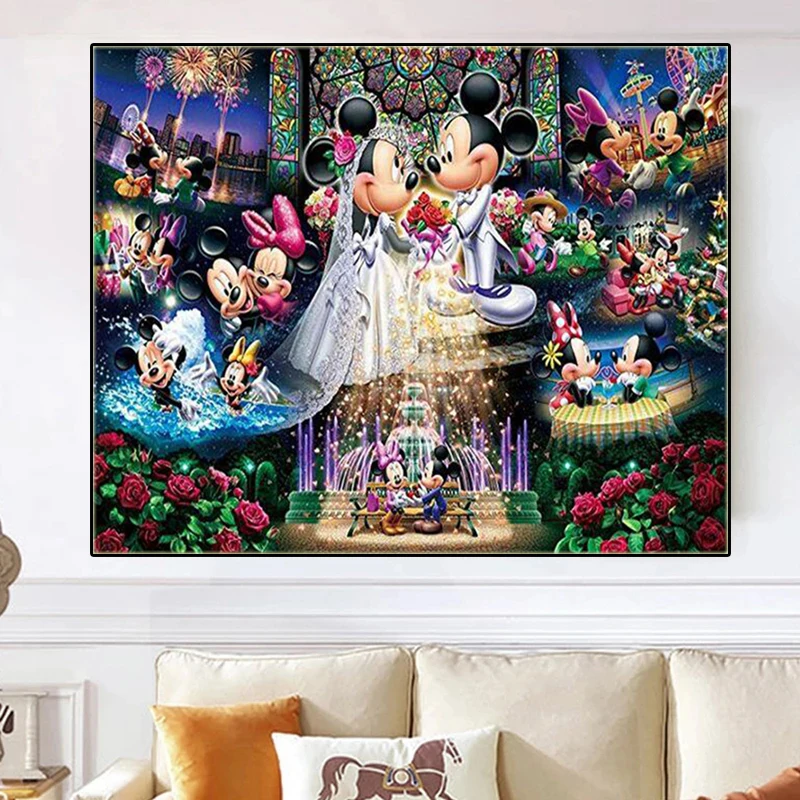 

Canvas Disney Catoon Mickey & Minnie Animation Painting Celebrate Wedding Posters Print Wall Art Picture for Home Decor Cuadros