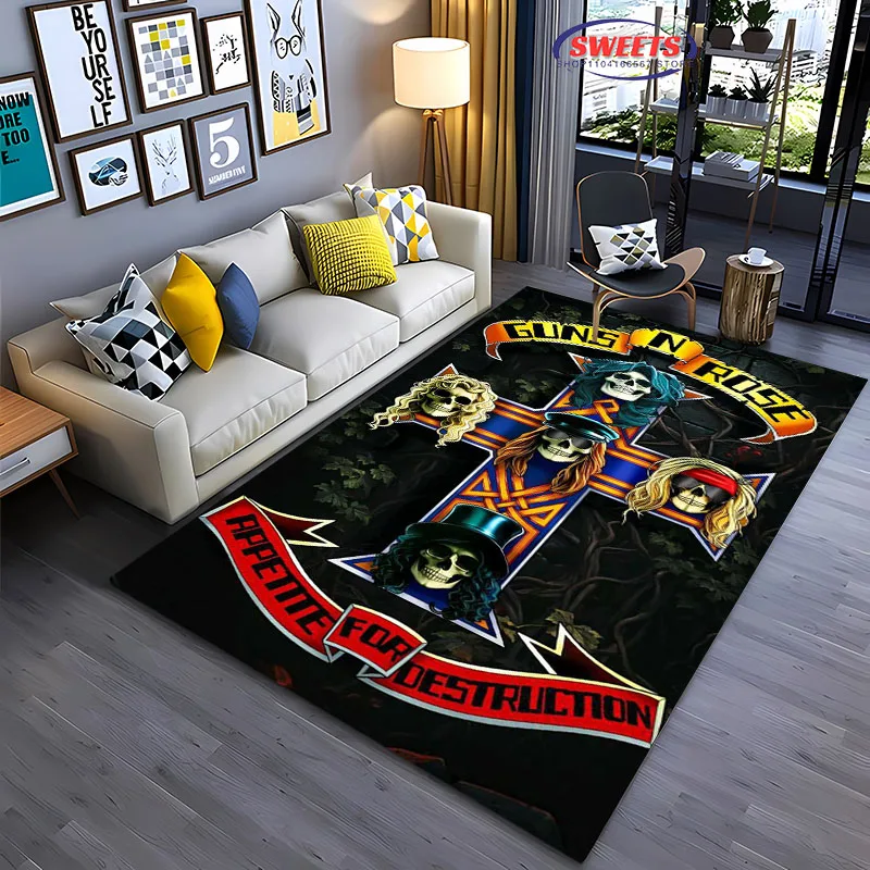 Фото 3D Classic Band Guns and R-Roses Carpet for Living Room Kid's Bedroom Mat Sofa Doormat Floor Rug Anti-slipTapete Decor Mat Gifts №1