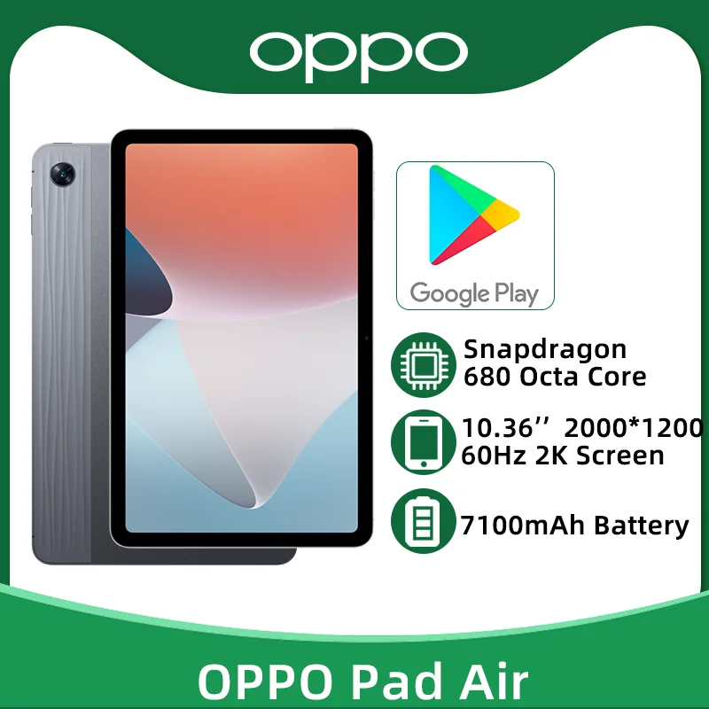  Планшет OPPO Pad Air, 4 ГБ, 64 ГБ, Восьмиядерный процессор Snapdragon 680, экран 10,36 дюйма, 2K, 60 Гц, планшет Android, аккумулятор 7100 мАч, камера 8 МП