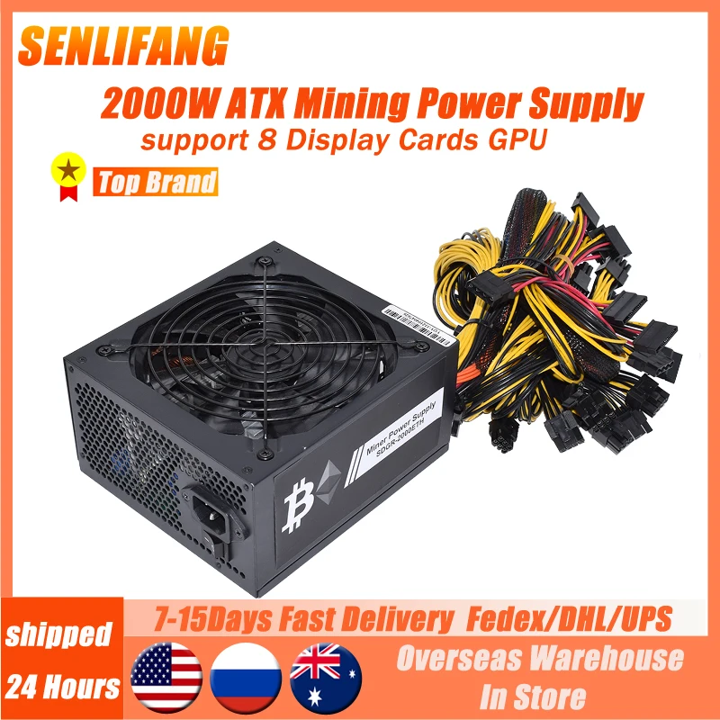 2000W ATX Gold Mining Power Supply SATA IDE For BTC ETC RVN  Rig Ethereum Computer ComponentMining Machine supports 8 GPU cards