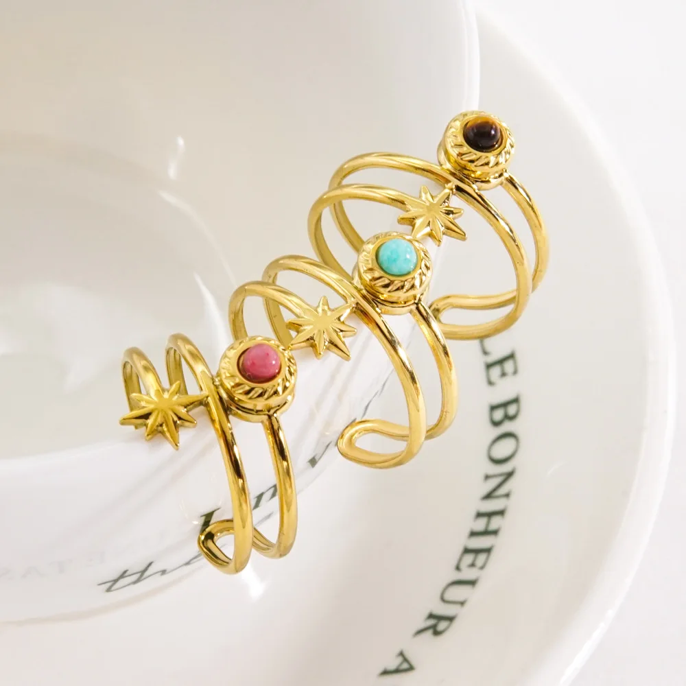 Восьмиугольная звезда из нержавеющей стали натуральный камень малахит Красный