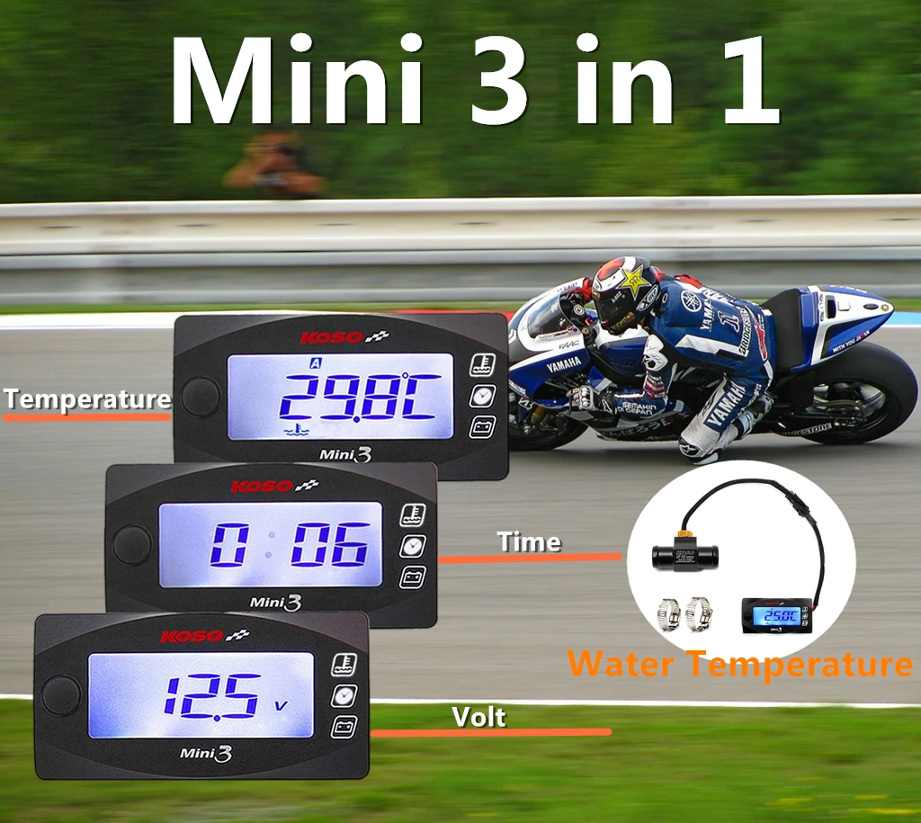 Универсальный Мотоциклетный Тестер Температуры Воды Koso 3-в-1 С Дисплеем Времени И