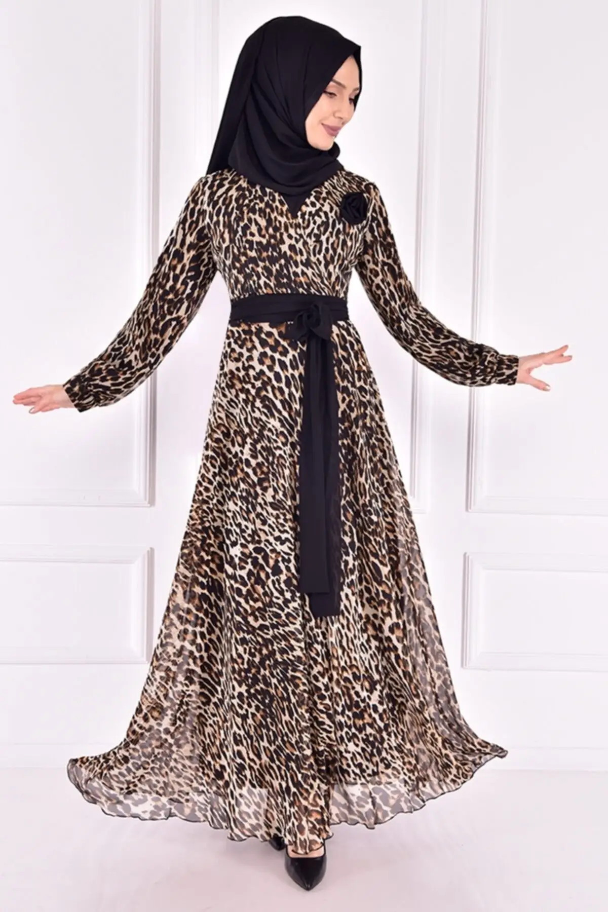 Женское шифоновое платье с леопардовым принтом стильный мусульманский хиджаб