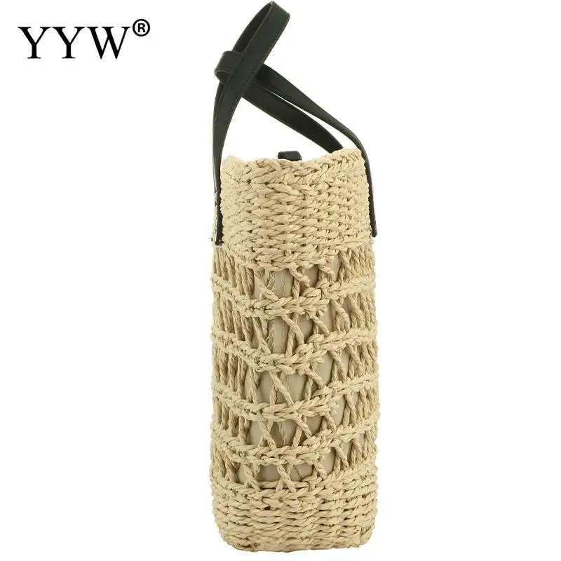 Handmade Straw Woven Tote Bag Summer Beach Women Hollow Soft Shoulder Storage Package Zipper Ladies Crossbody Messenger Purse