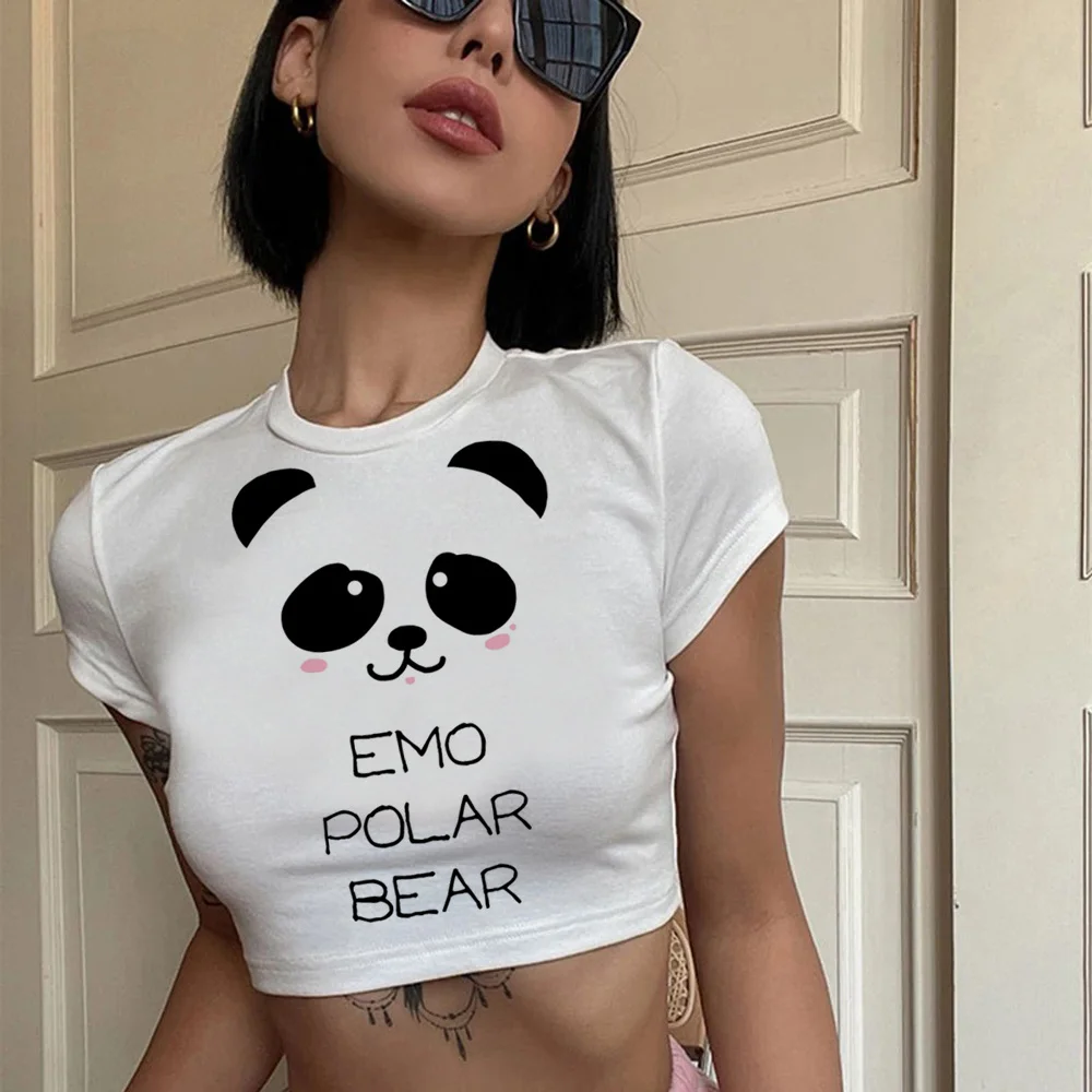 

emo panda graphic cyber y2k crop top Female yk2 gothic Harajuku cute clothes crop top