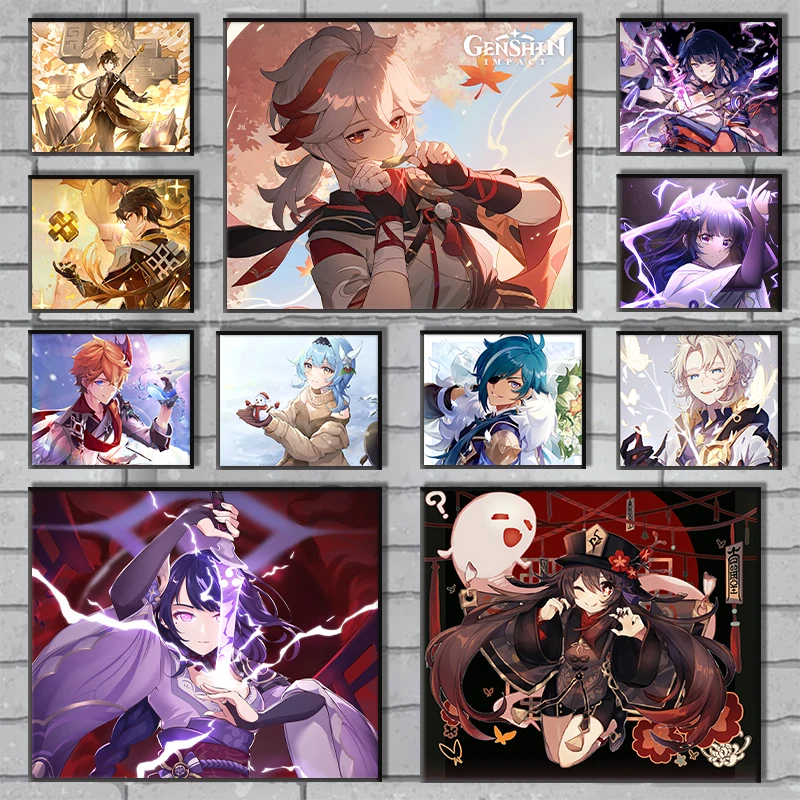 

Genshin Impact Anime Poster Art Canvas Painting Thunderbolt Mural Cartoon Wall Art Prints Watercolor Kids Bedroom Decoratio Gift