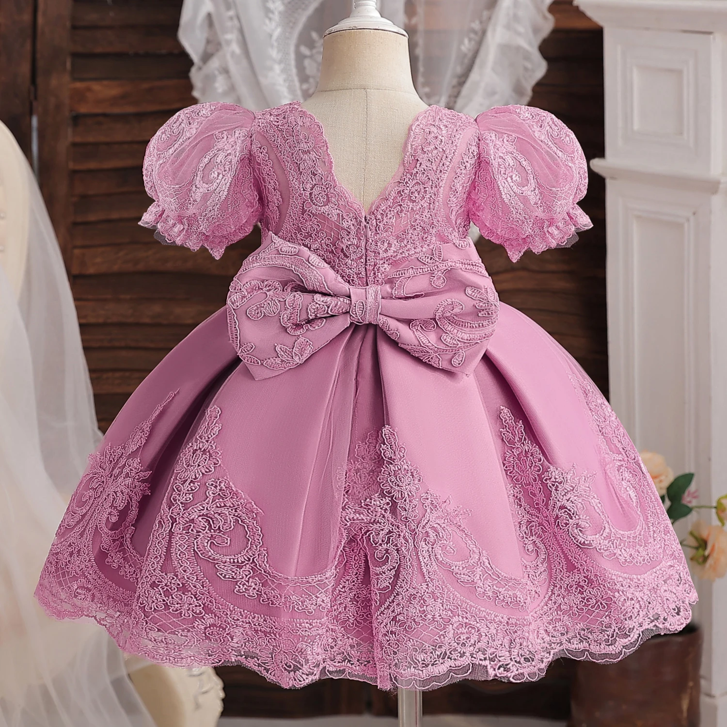 Embroidery Baby Girl Birthday Dress Flower Elegant Lace Girls Party Dress Formal Kids Princess Dress Wedding Evening Gowns 1-5Y