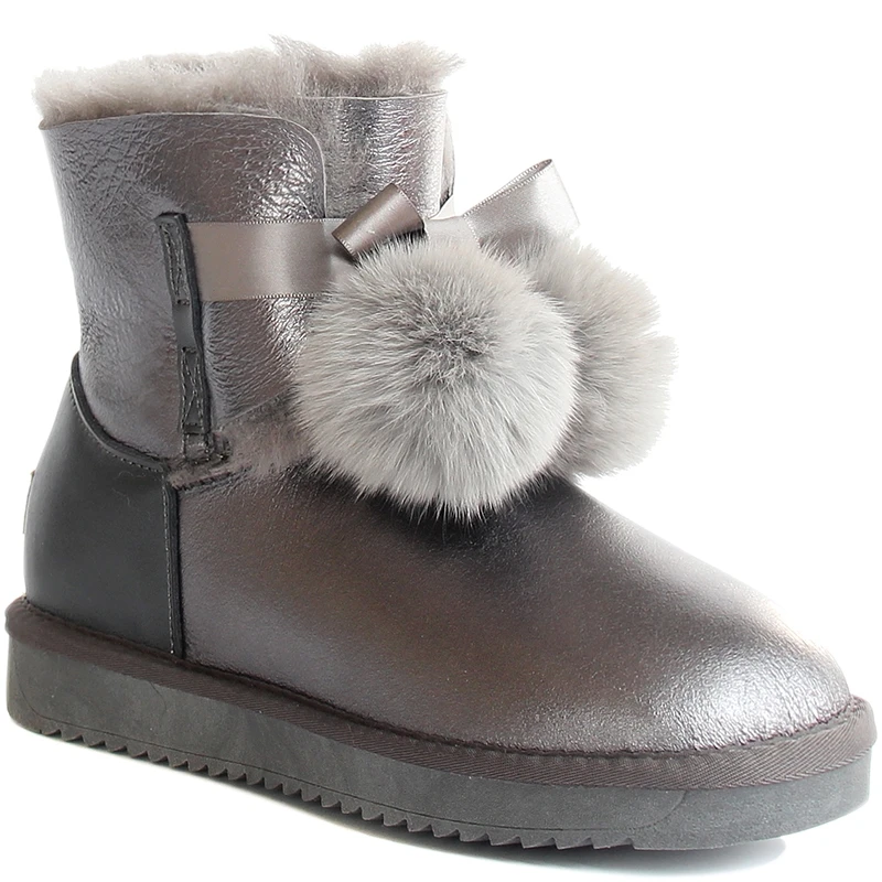 

Winter Snow Boots Woman Real Sheepskin Boots Wool Flat Sweet Ball Ankle Boots Women's Genuine Leather Sheep Fur Shoes