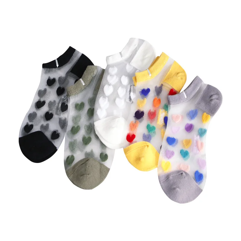 10 Pairs Summer Low Cut Sheer Socks Woman Kawaii Japanese Style Embroidery Invisible Socks Girl Ankle Socks Transparent Socks