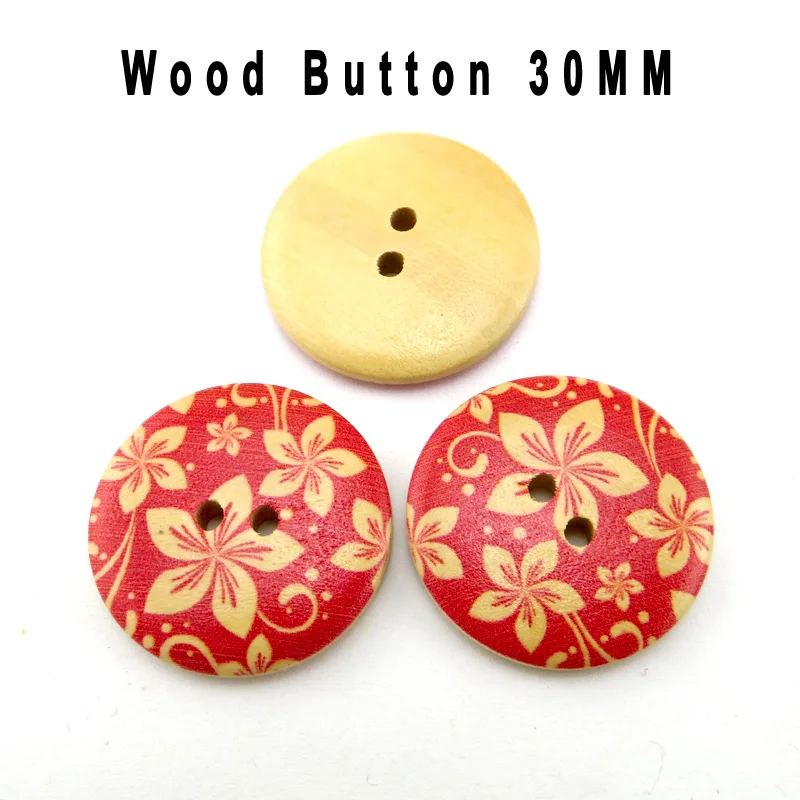 

20PCS 30MM Wooden Red Flower Button Decorative Garment Sewing Clothes Accessory MCB-118x