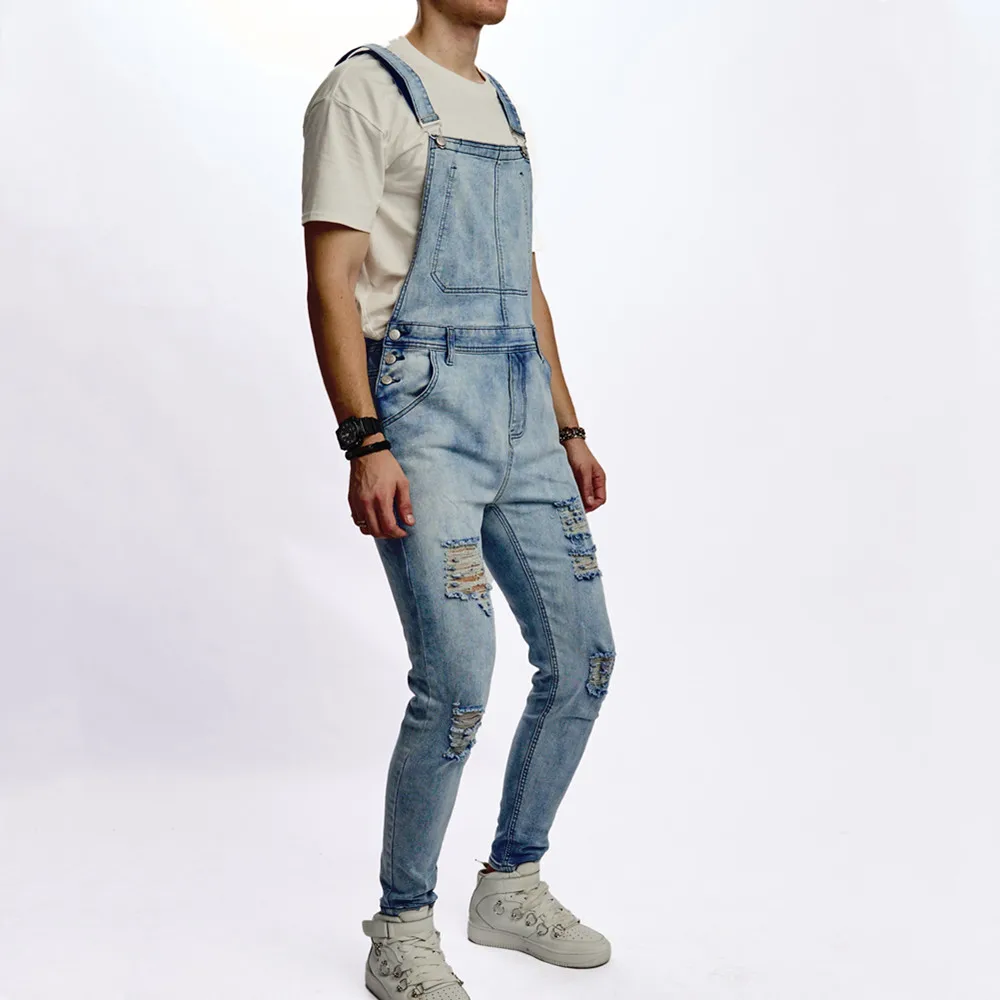 Мужские Стильные Рваные Облегающие Мотоциклетные Джинсы Эластичные