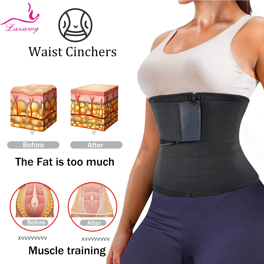 LAZAWG Women Waist Trainer with Wrap Slimming Body Shaper Waist Cincher Belly Control Adjustable Strap Corset Sweat Belt Gym
