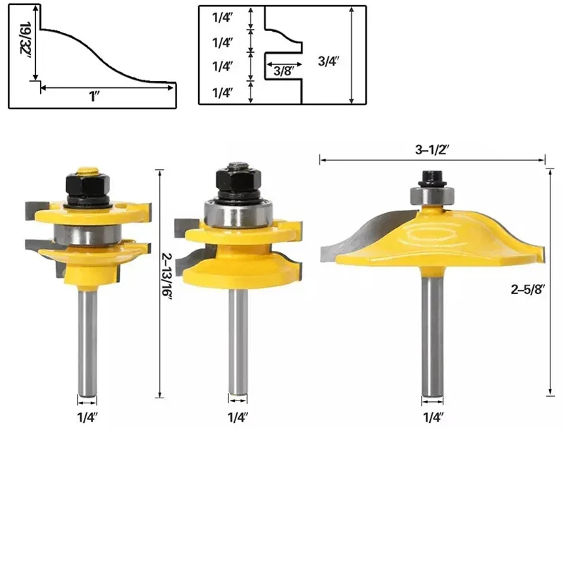 1/4 &quotхвостовик 3 шт. большая дверная шиповая фреза набор направляющих для шкафа и