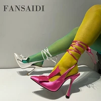 fansaidi summer fashion womens shoes ankle strap pointed toe stilettos heels green rose red new narrow band sexy sandales40 41