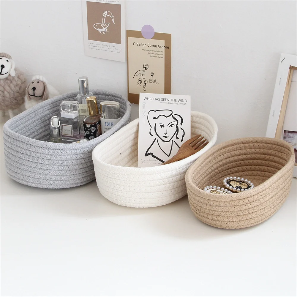 

Woven Cotton Rope Storage Baskets Cosmetic Snack Organize Boxs Desktop Storage Basket Desktop Sundries Key Organize Basket