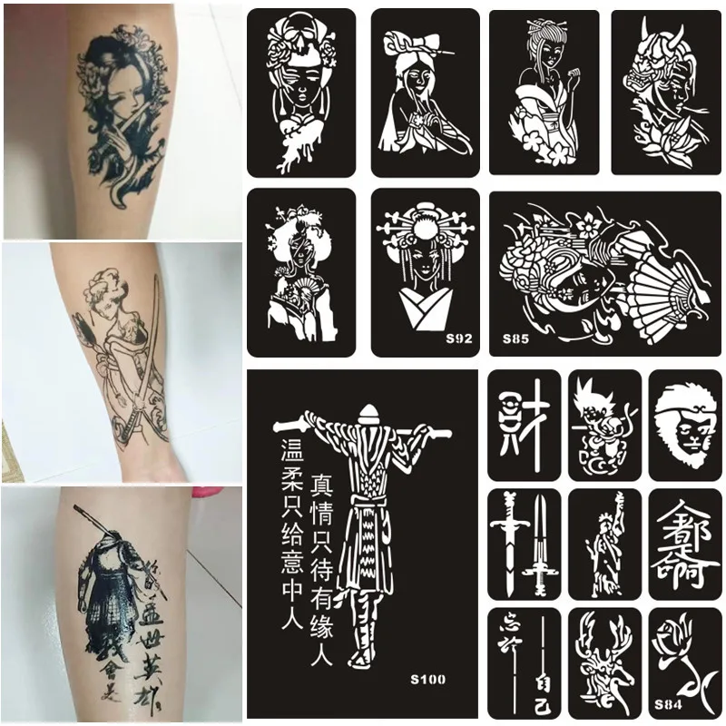 Reusable Henna Tattoo Stencils for Painting Dragon Flower  Flames Airbrush Stencils Templates Diy Body Arm Pochoir Tatoo Cool