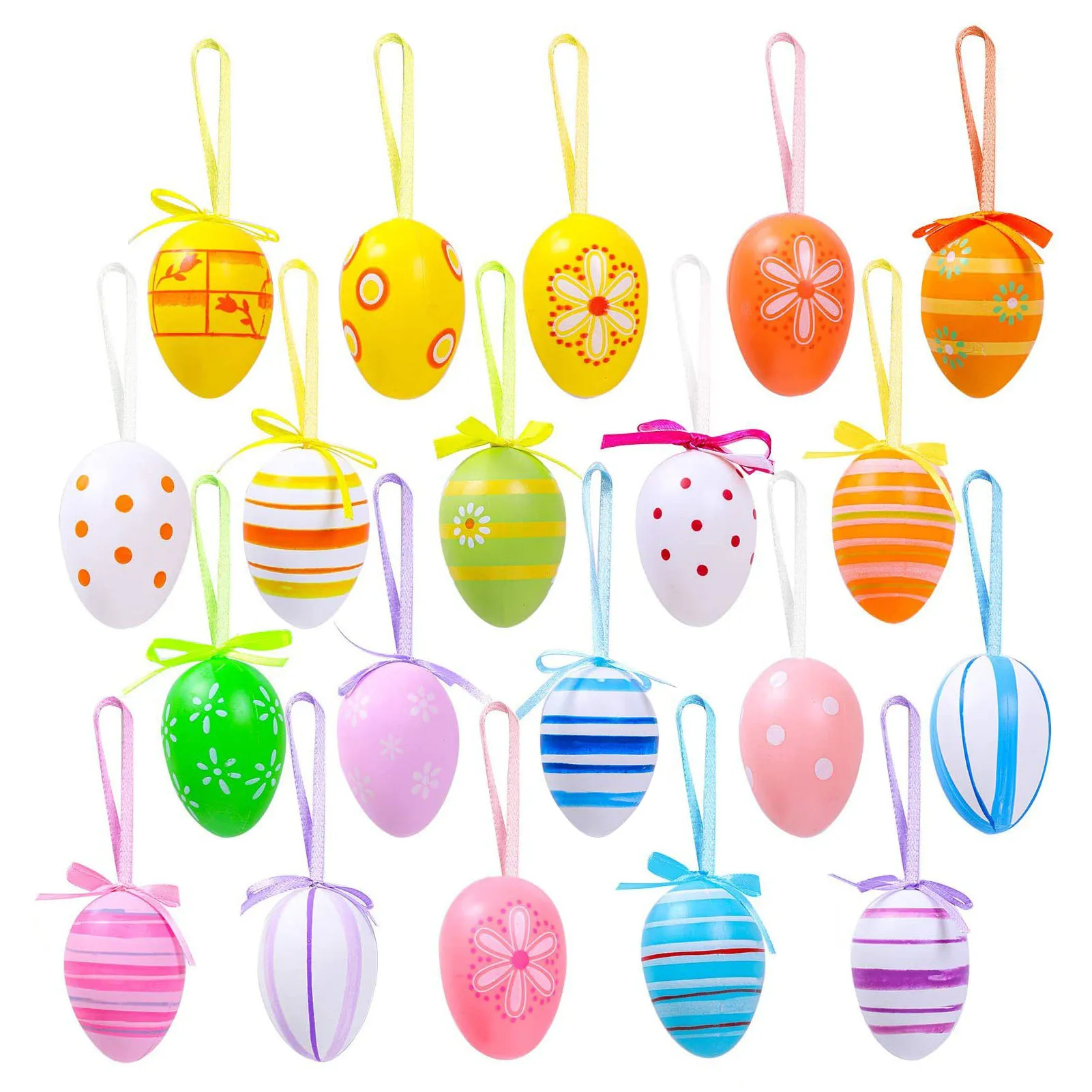 

24pcs Easter Hangings Eggs Colorful Foam Easter Eggs Easter Ornaments For Party Birthday Home Decoration Indoor Supplies