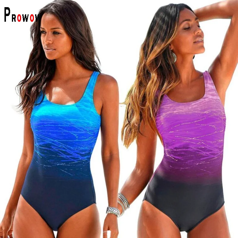 

Prowow Fashion Gradient Women Bikinis One-piece Backless Swimsuits 2023 New Summer Female Bathing Swimming Wears Beach Outfits