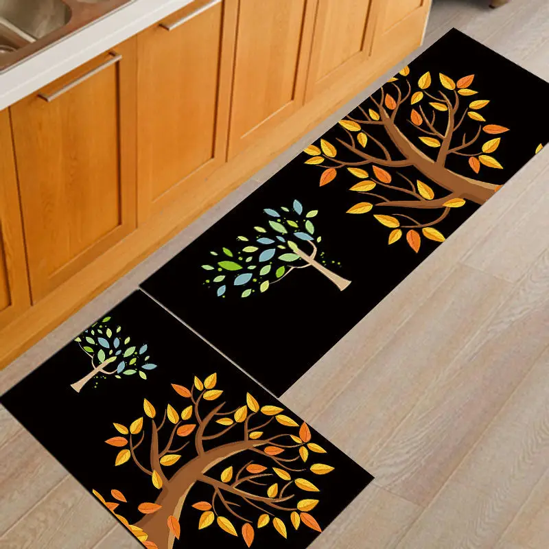 

Черный простой кухонный напольный коврик, коврики для гостиной с рисунком маленького дерева, домашний коврик из искусственной двери, неско...