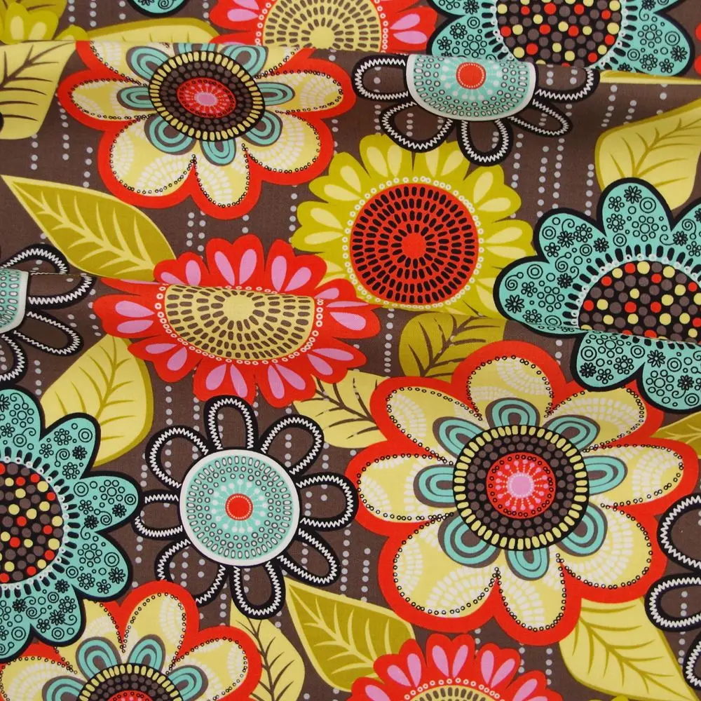 

1 Yard Cotton Woven Fabric For Cloth, Bag, Bedding,Flowers and Leaves, Width=145cm