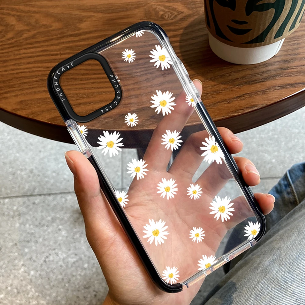 

Daisy Floral Phone Case for iPhone 14ProMax 13Pro 12ProMax Luxury Transparent Cover for iPhone 14 14Plus 11 Pro Max Coque