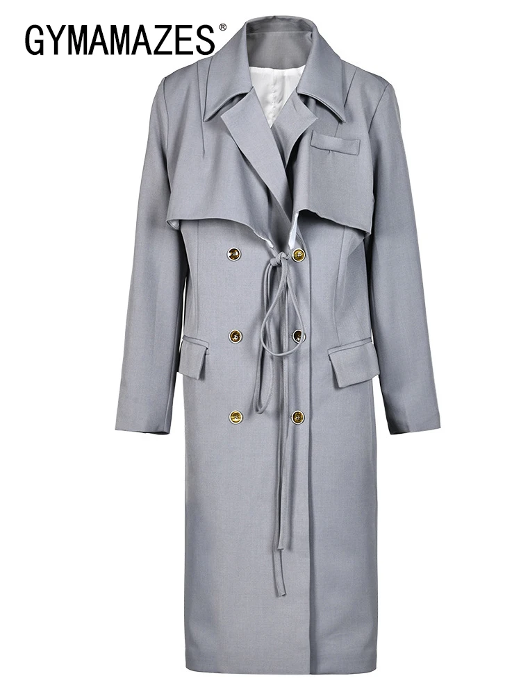 

Женский двубортный Тренч со шнуровкой, длинным рукавом и отворотом