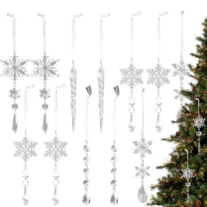 

Christmas Decoration Icicles Acrylic Snowflake Icicle Ornaments Fake Clear Lifelike Snowflake Bar Decorations Icicles For Winter