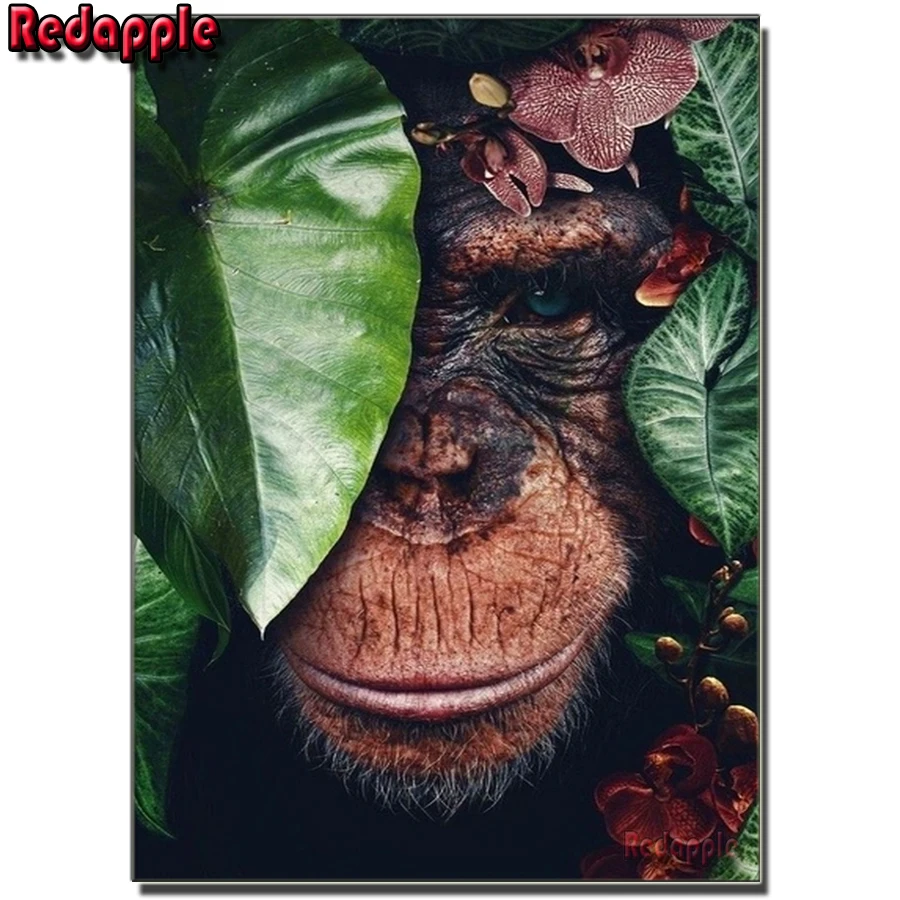 

Chimp in the Leaves Kit 5D DIY Diamond Embroidery Cross Stitch Diamond Mosaic Rhinestone Painting Needlework Handicraft decor