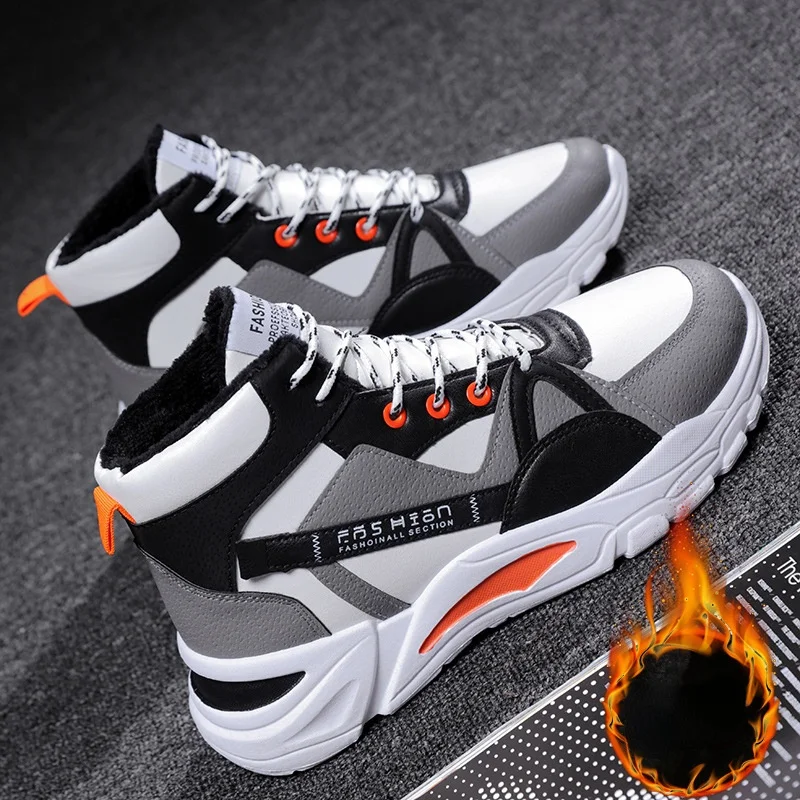 

Зимняя обувь для мужчин высокие кроссовки плюшевые теплые ботинки на платформе снег 2021 модные смешанные цвета на шнуровке спортивная хлопк...