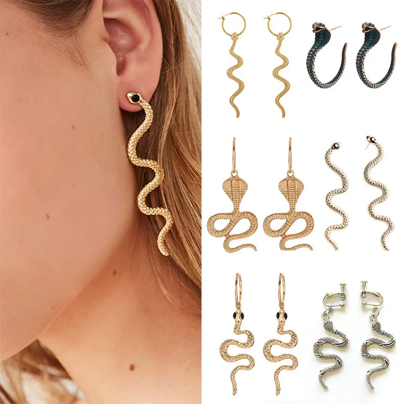 

1PCS Korean System Personalized Creative Snake Earrings For Women Stainless Steel Simulation Ear Drop Jewelry