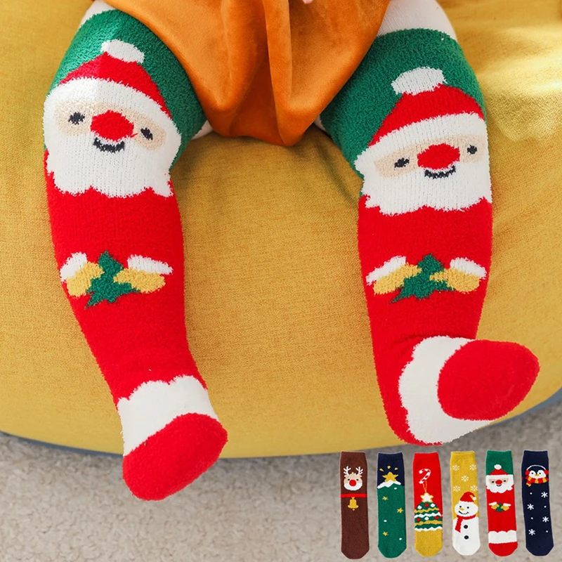 

Christmas Gift Cartoon Deer Baby Terry Socks Winter Warm Boys Girls Knee High Long Socks Coral Fleece Infant Toddler Floor Sock