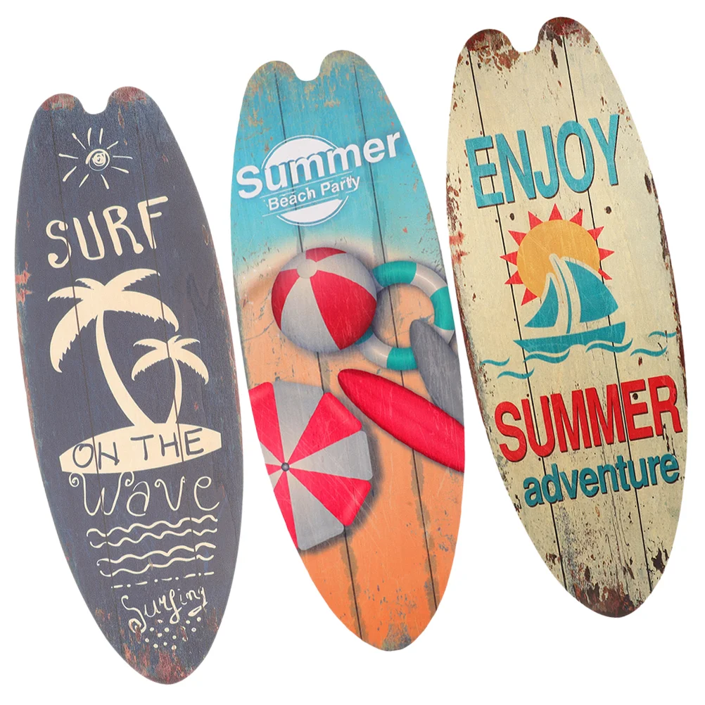 

3 Pcs Retro Home Decor Surfboard Beach Sign Surfboard Wall Sculpture Nautical Plaque Board Summer Front Porch Hanger